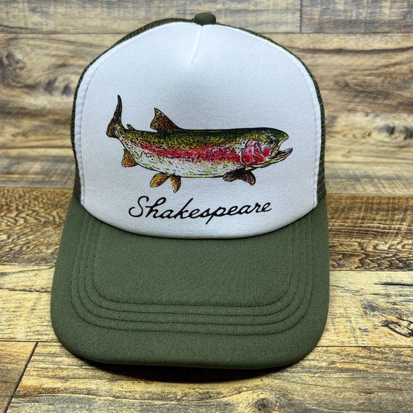 Shakespeare Fishing Mens Trucker Hat Olive Snapback Rods Reels Tackle Ball Cap - Picture 2 of 8